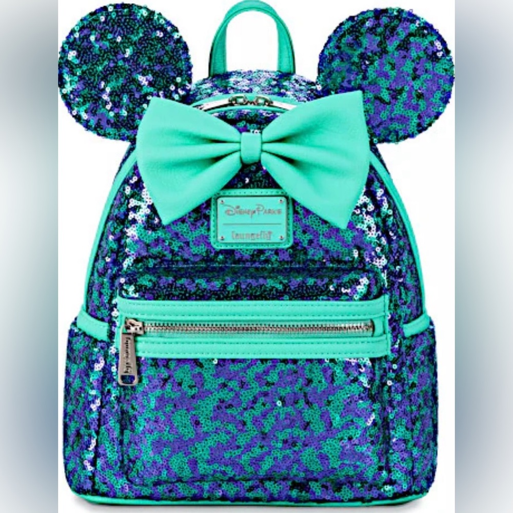 Loungefly Mini Backpack - Disney Parks Minnie Mouse Teal Blue & Purple Sequins